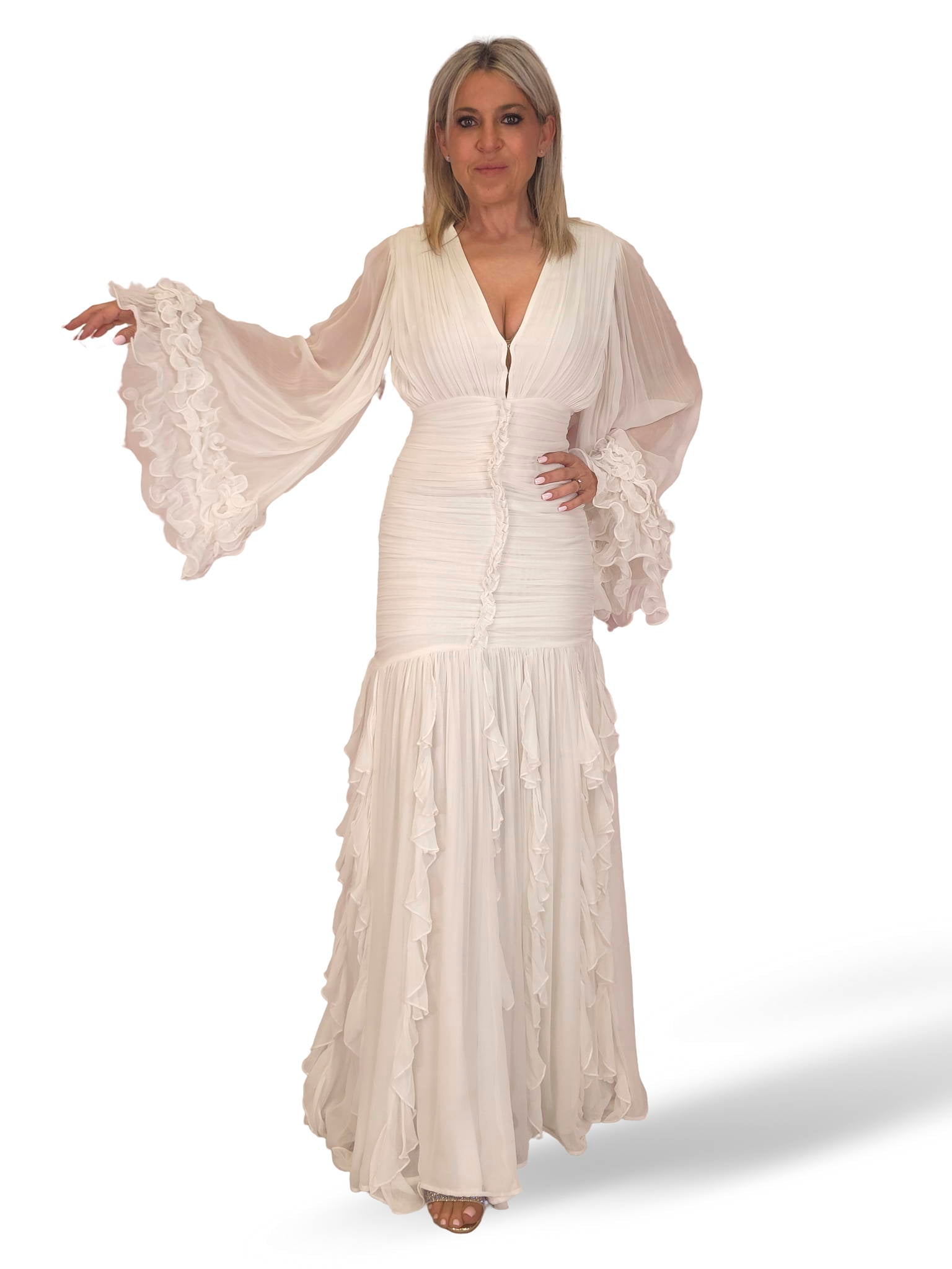 VESTIDO DRAPEADO VOLANTES JOT