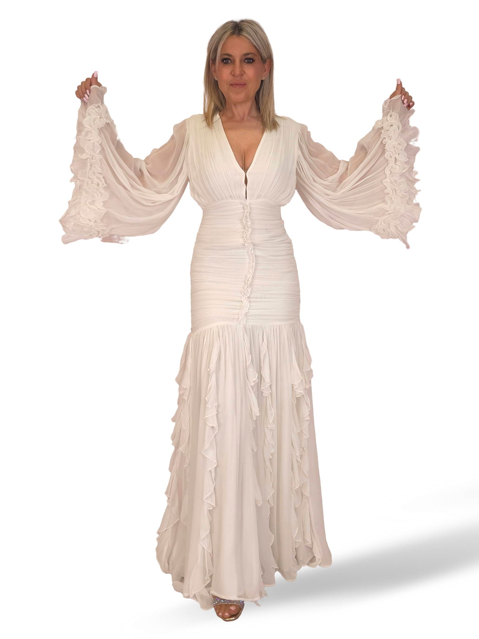 VESTIDO DRAPEADO VOLANTES JOT