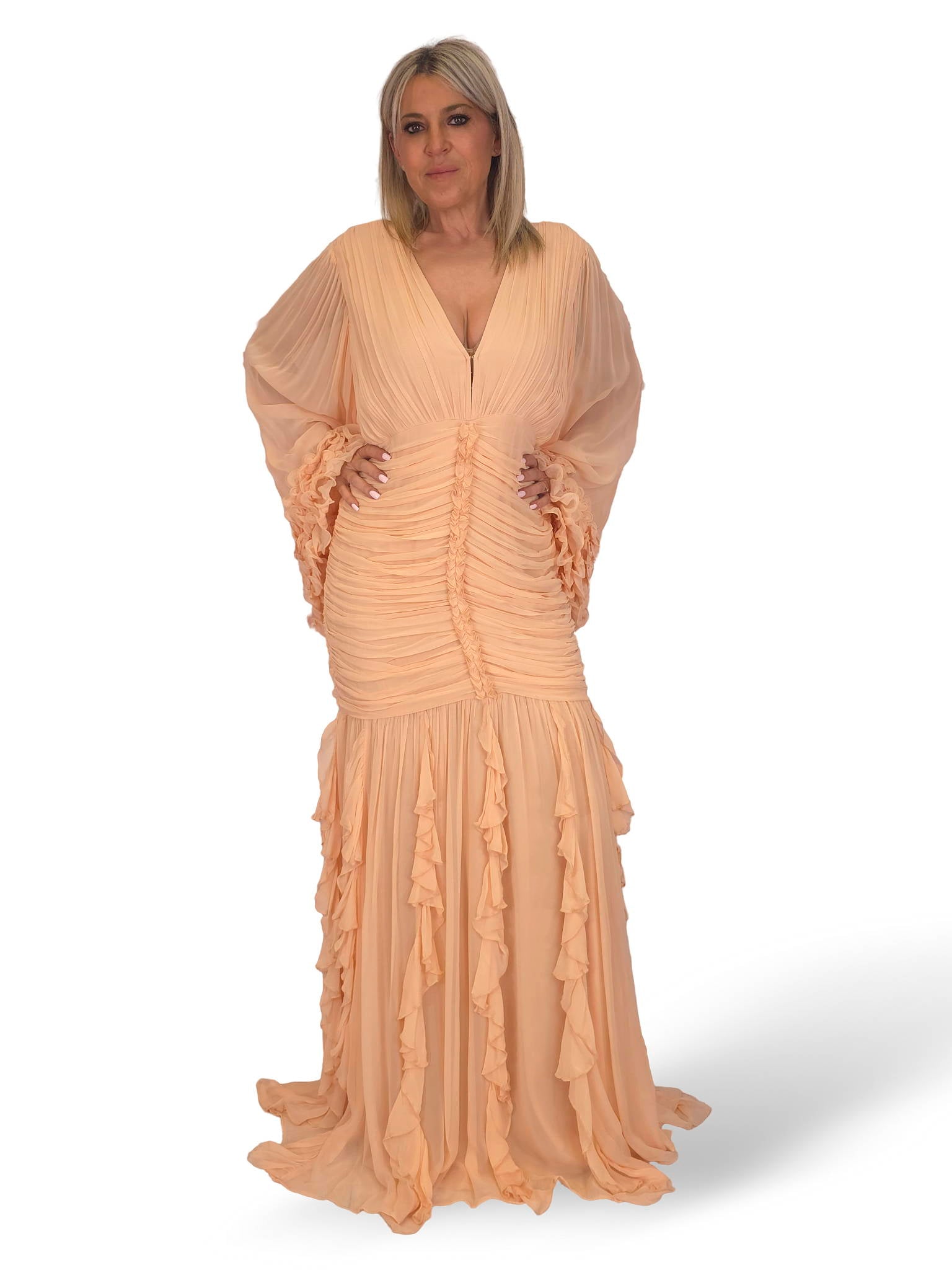 VESTIDO DRAPEADO VOLANTES JOT