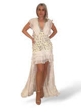 VESTIDO LARGO ASIMETRICO FLORES DIAMOND FOR EDEN BLANCO