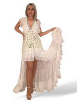 VESTIDO LARGO ASIMETRICO FLORES DIAMOND FOR EDEN BLANCO