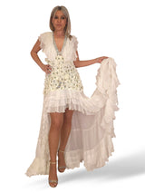 VESTIDO LARGO ASIMETRICO FLORES DIAMOND FOR EDEN BLANCO