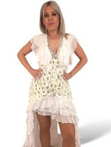 VESTIDO LARGO ASIMETRICO FLORES DIAMOND FOR EDEN BLANCO