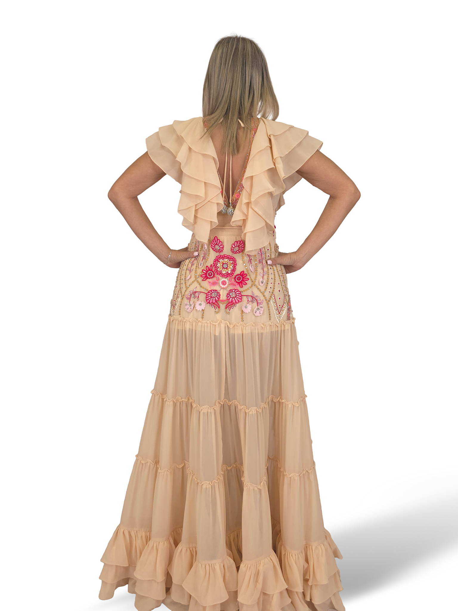 VESTIDO LARGO ASIMETRICO DIAMOND MELOCOTON JOT