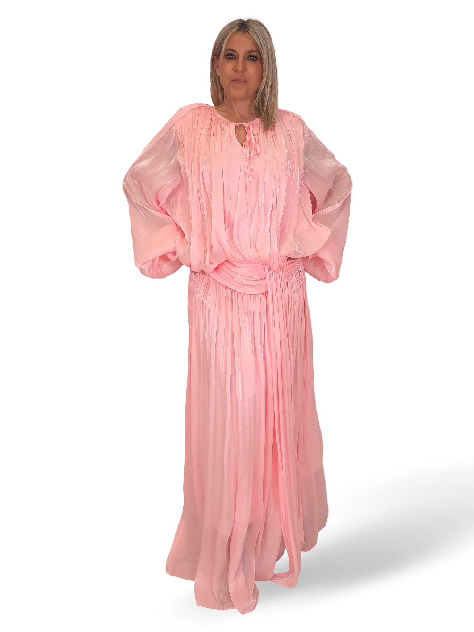 VESTIDO ROSA LARGO LINO ALGODON JOT