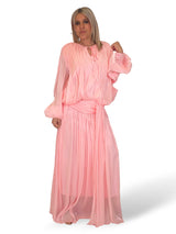 VESTIDO ROSA LARGO LINO ALGODON JOT