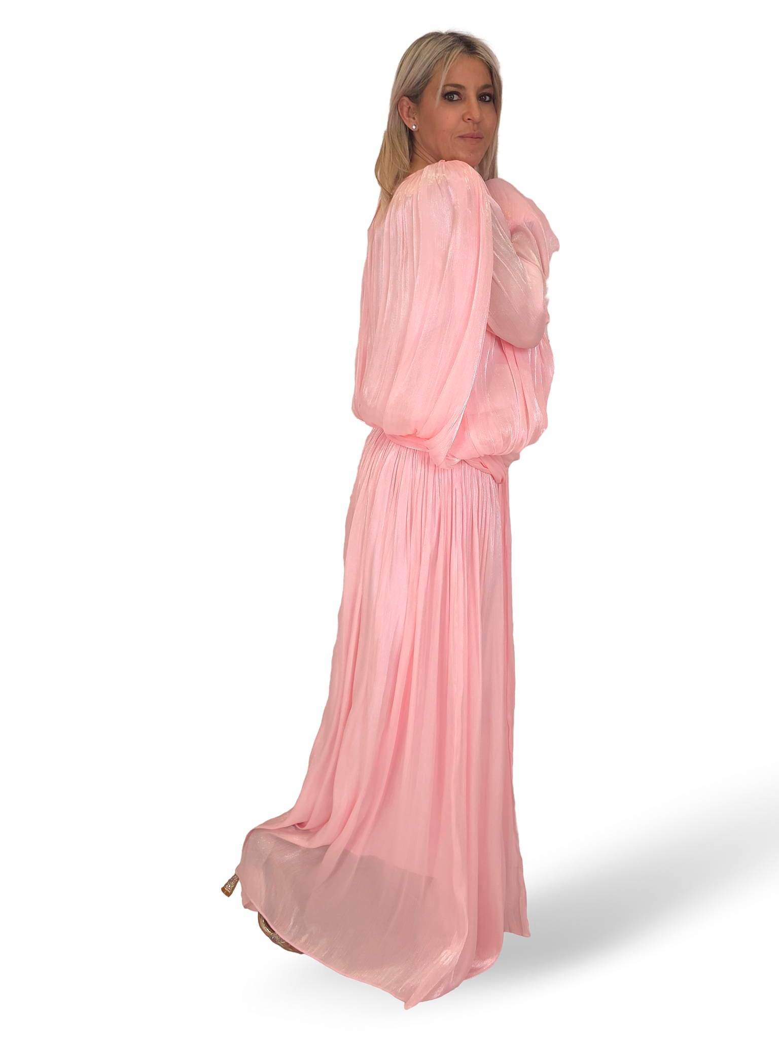 VESTIDO ROSA LARGO LINO ALGODON JOT
