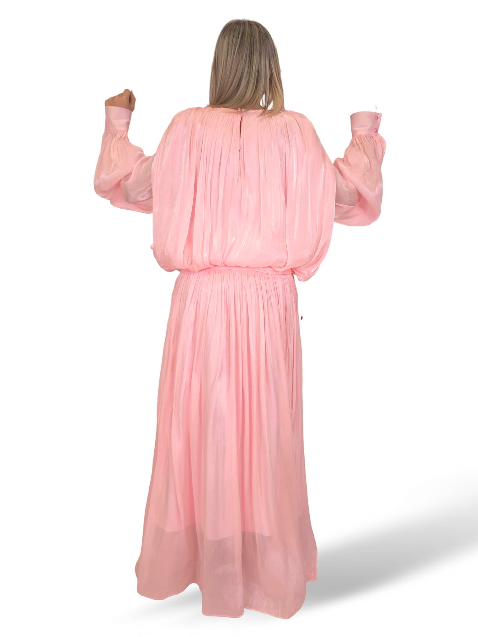 VESTIDO ROSA LARGO LINO ALGODON JOT