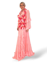 VESTIDO LARGO FLORES MANGA LARGA ROSA JOT