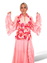 VESTIDO LARGO FLORES MANGA LARGA ROSA JOT