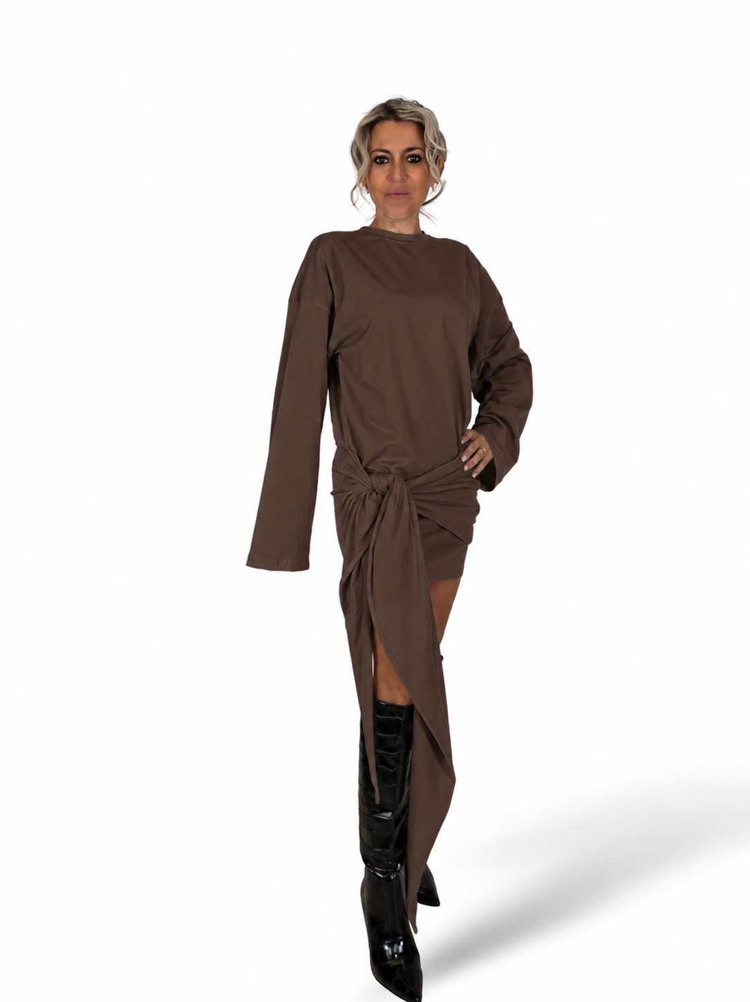 VESTIDO ALGODÓN DRAPEADO NUDO LUMINA