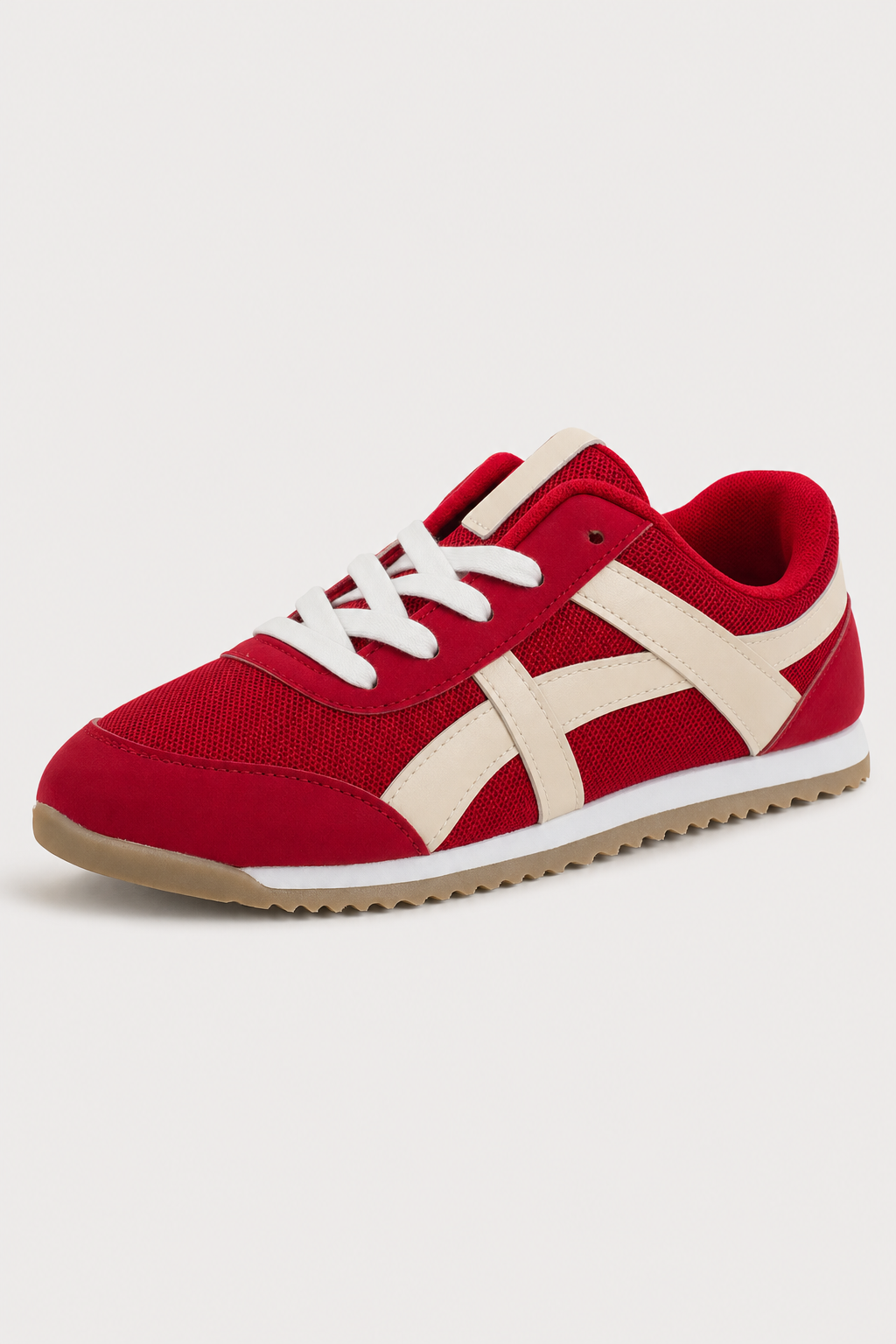ZAPATILLA DEPORTIVA ROJA CON CORDONES BLANCOS - maniquí invisible - aprobado-1
