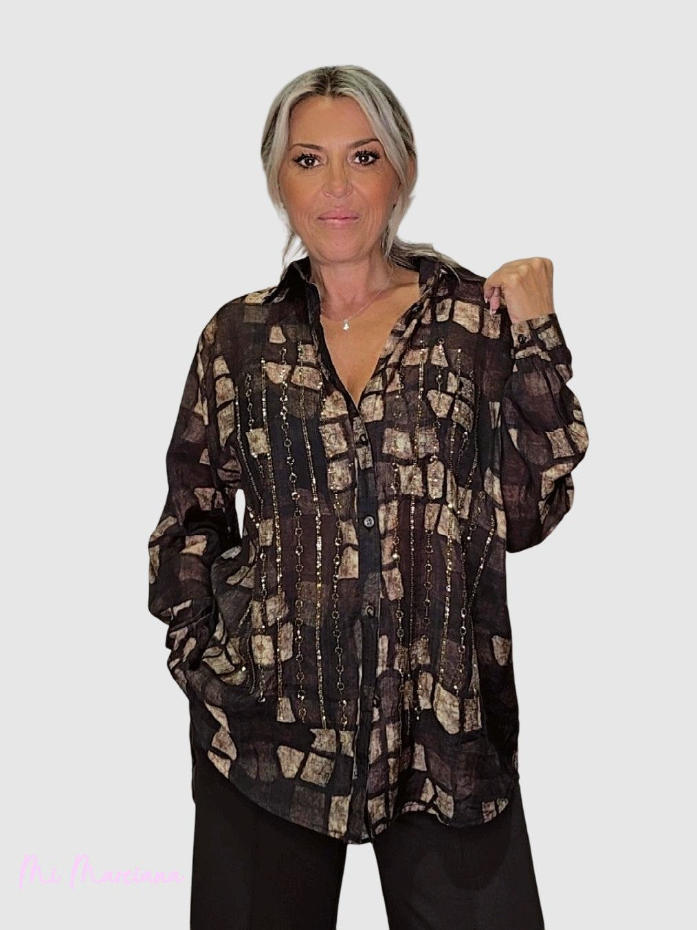 CAMISA ESTAMPADA  GEOMETRICA STRASS JOT