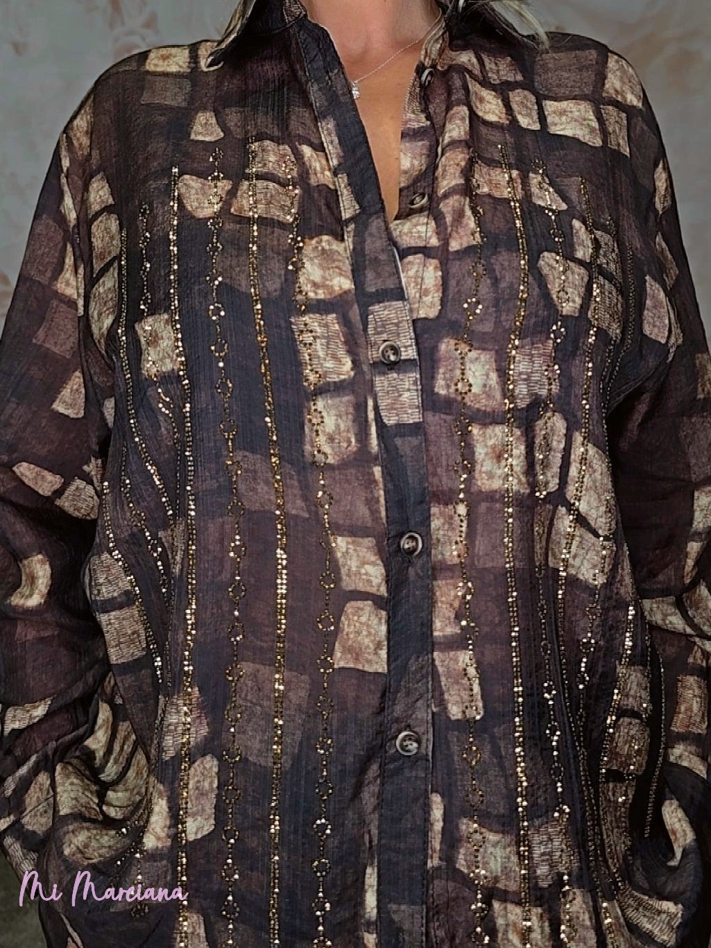 CAMISA ESTAMPADA  GEOMETRICA STRASS JOT