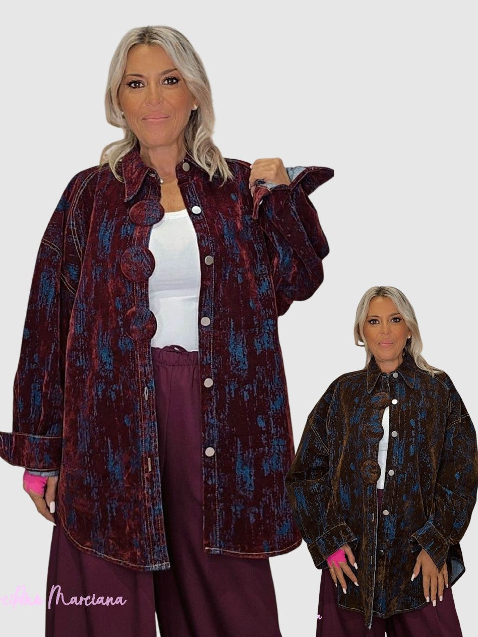 SOBRECAMISA MAXI DENIM FLOCADA BOTONES