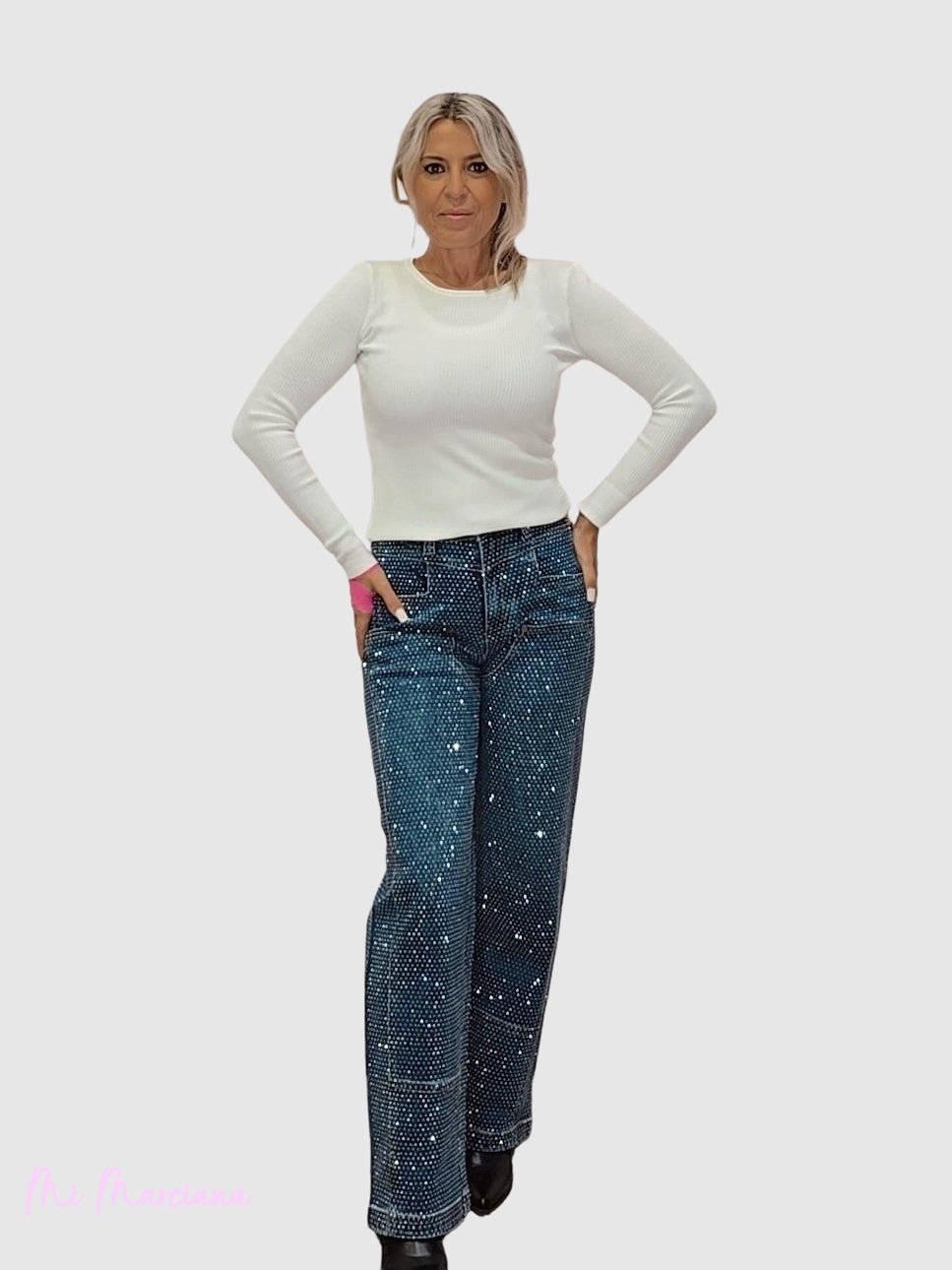JEANS STRASS CORTES