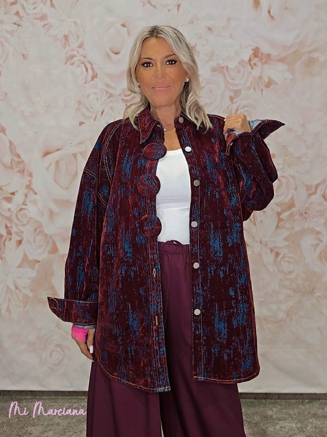 SOBRECAMISA MAXI DENIM FLOCADA BOTONES