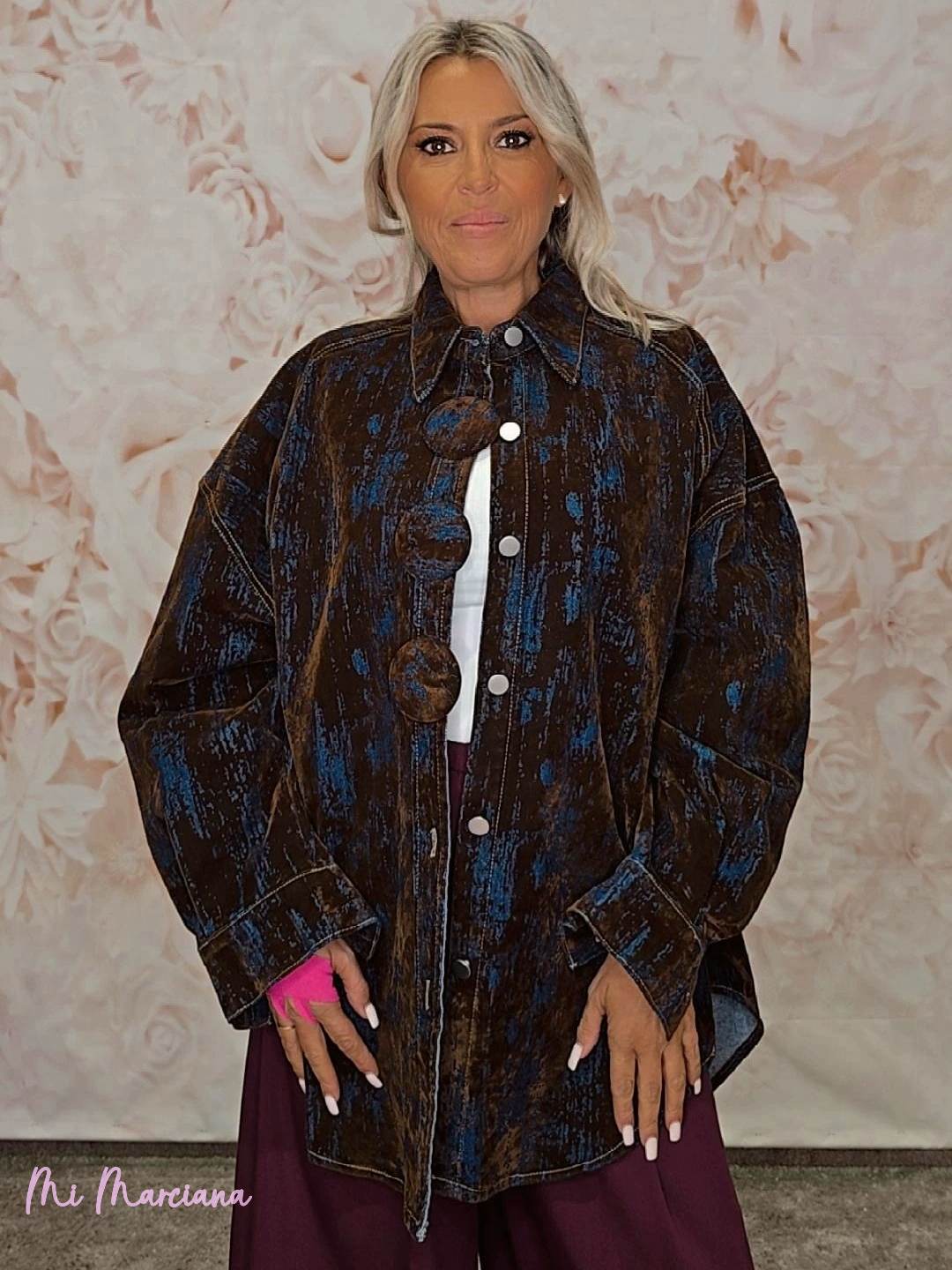 SOBRECAMISA MAXI DENIM FLOCADA BOTONES