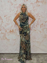 Vestido de tule com estampado de codornizes