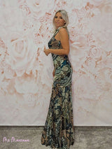 Vestido de tule com estampado de codornizes