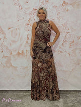 Vestido de tule com estampado de codornizes