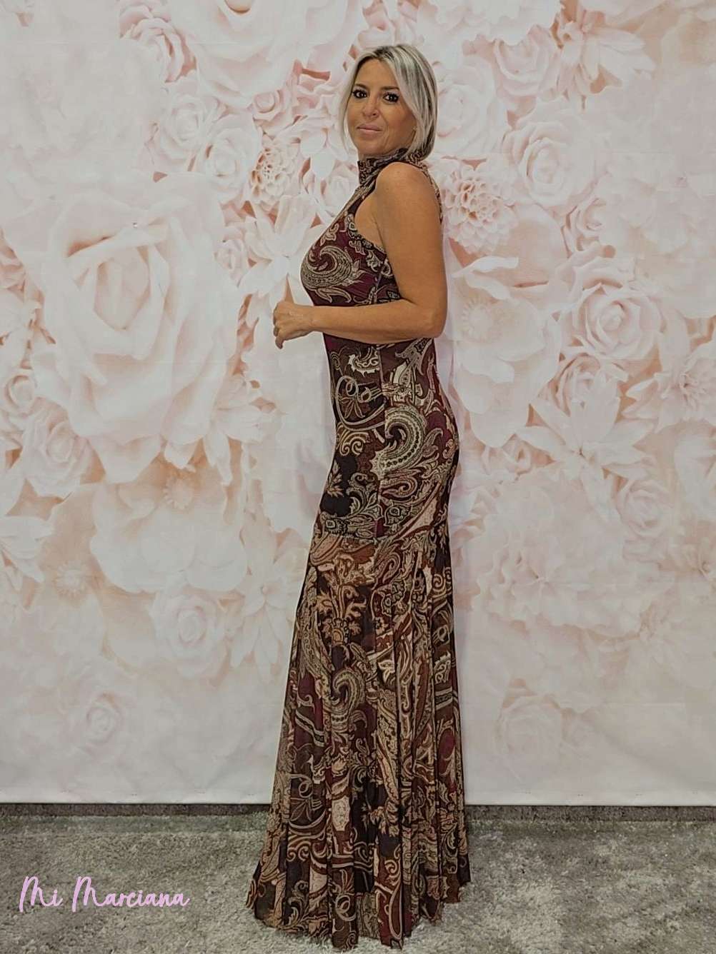 Vestido de tule com estampado de codornizes
