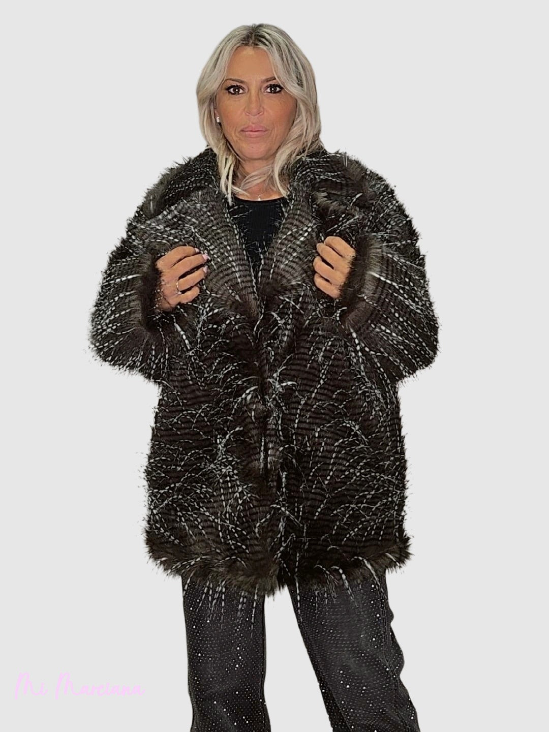 GIACCA A RIGHE DOPPIA PELLICCIA LUMINA