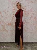 VESTIDO LARGO TERCIOPELO MANGAS ENCAJE JOT