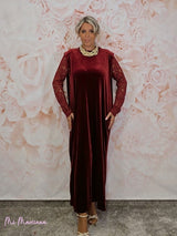 ABITO LUNGO IN VELLUTO CON MANICHE IN PIZZO JOT