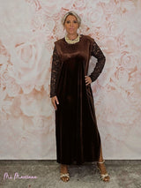 ABITO LUNGO IN VELLUTO CON MANICHE IN PIZZO JOT