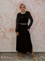 ABITO LUNGO IN VELLUTO CON MANICHE IN PIZZO JOT