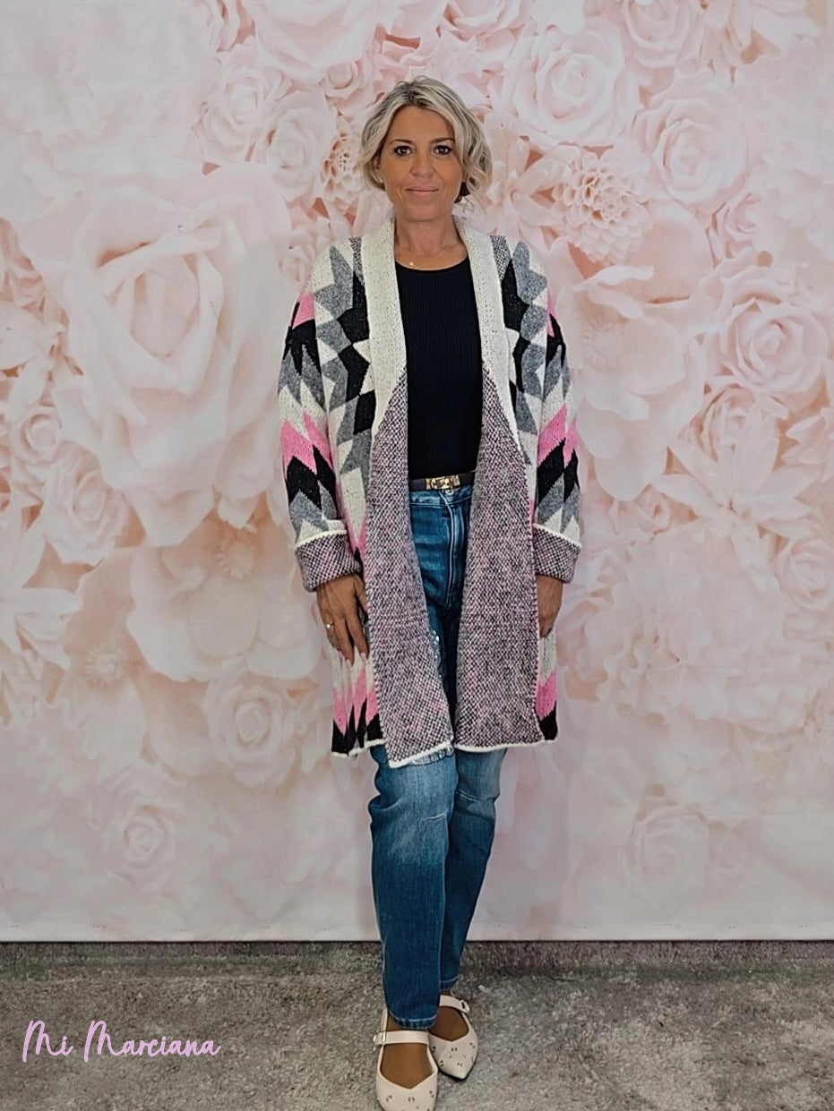 CHAQUETA PUNTO ÉTNICO ROSA JOT