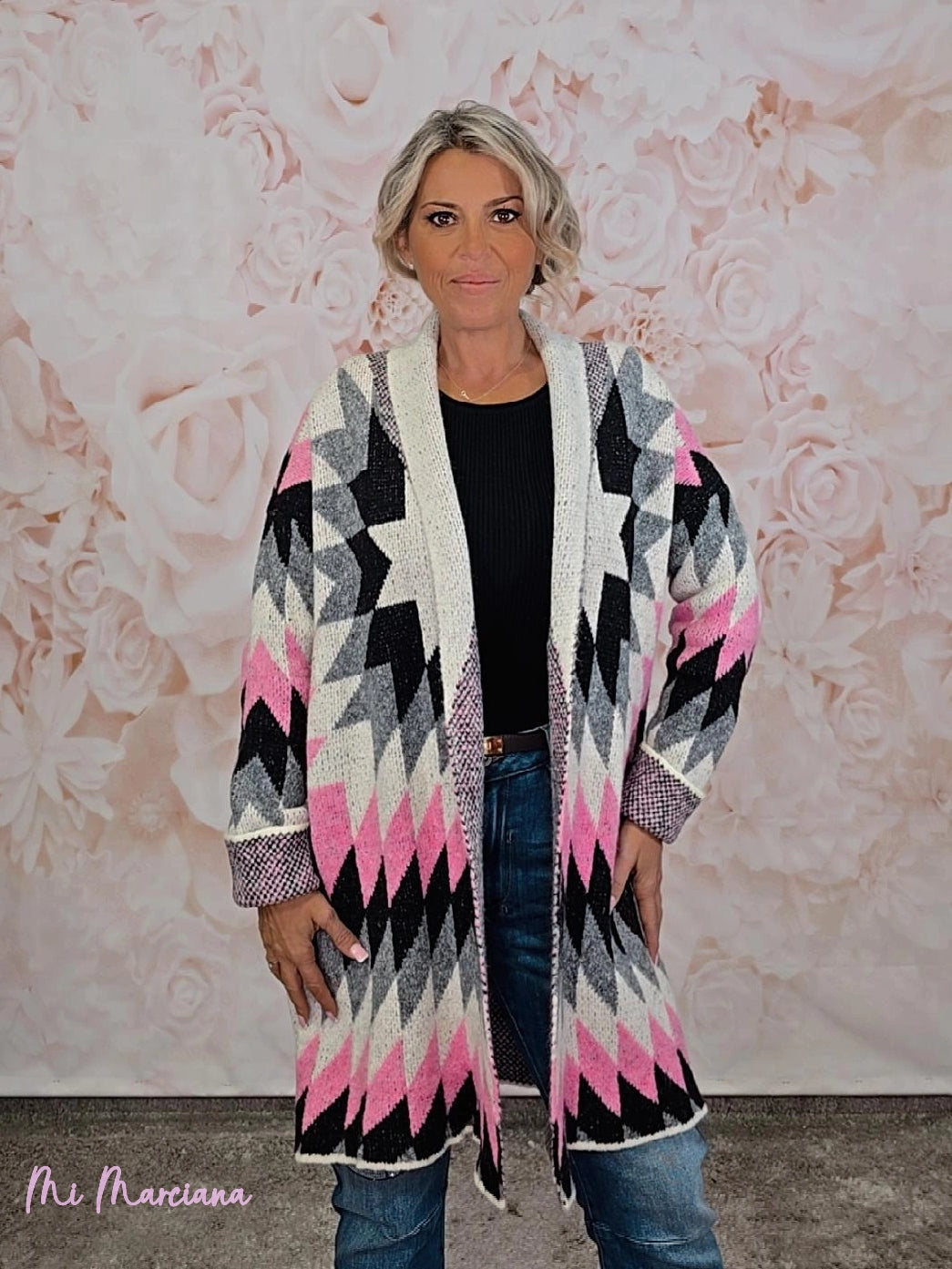 CHAQUETA PUNTO ÉTNICO ROSA JOT