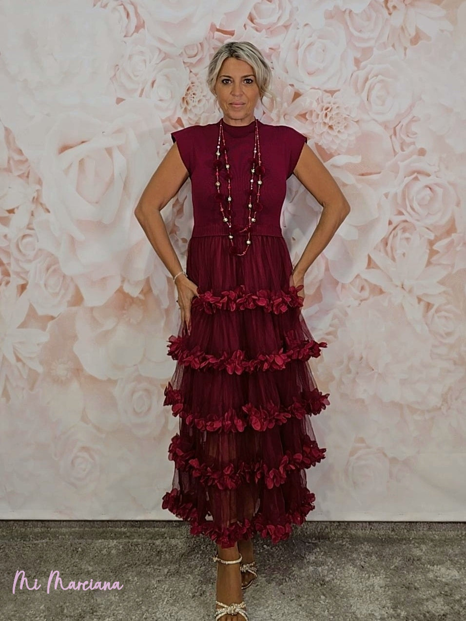 ABITO IN MAGLIA COMBINATA CON TULLE E VOLANT