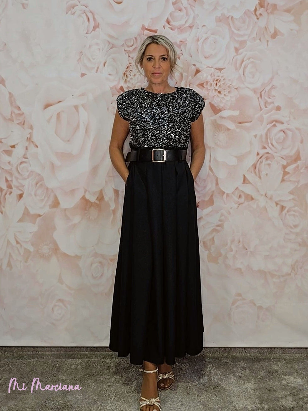 ABITO COMBINATO CON SPALLINE E PAILLETTES