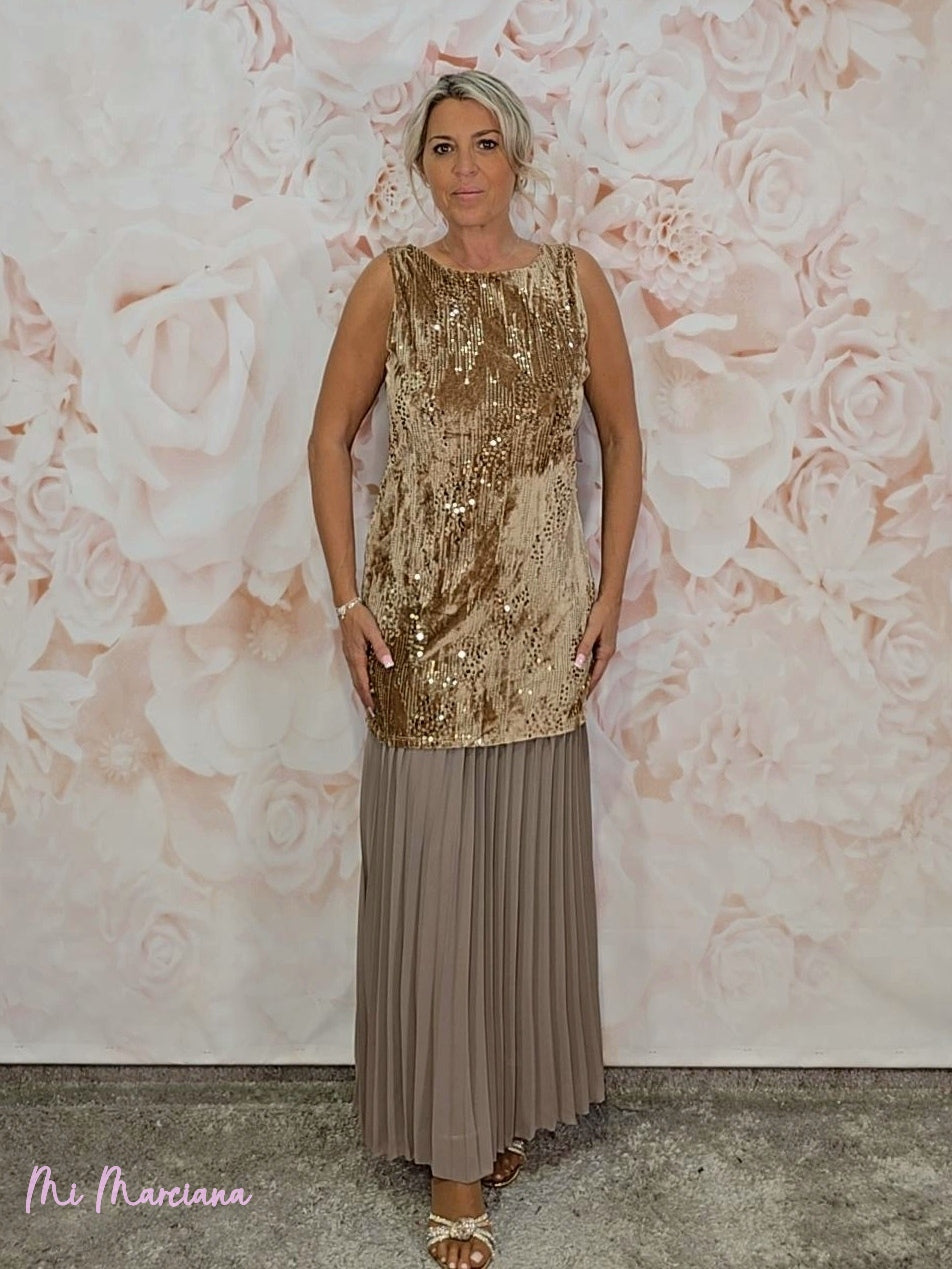 ABITO PLISSETTATO CON PAILLETTES COMBINATE