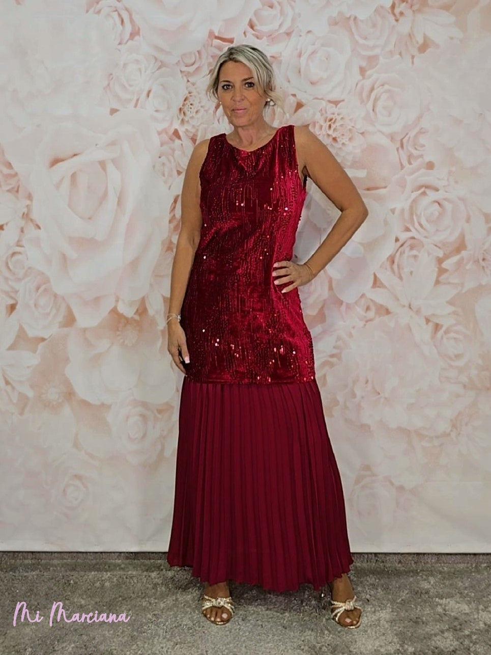 ABITO PLISSETTATO CON PAILLETTES COMBINATE