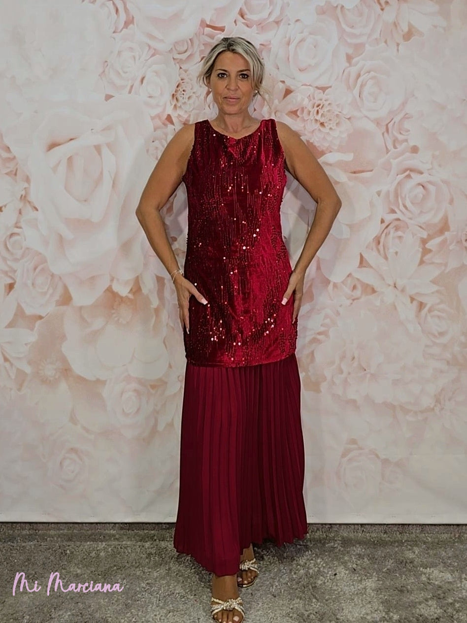 ABITO PLISSETTATO CON PAILLETTES COMBINATE