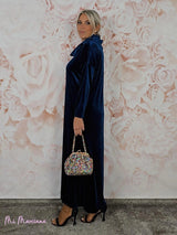 VESTIDO LONGO DE VELUDO COM DECOTE EM CASCATA JOT