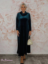 VESTIDO LONGO DE VELUDO COM DECOTE EM CASCATA JOT