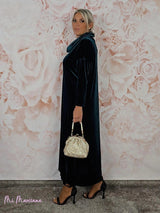 VESTIDO LONGO DE VELUDO COM DECOTE EM CASCATA JOT