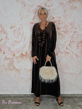 VESTIDO LONGO DE VELUDO COM DECOTE EM V