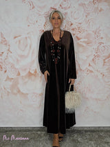 VESTIDO LONGO DE VELUDO COM DECOTE EM V