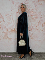 VESTIDO LONGO DE VELUDO COM DECOTE EM V