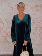 VESTIDO LONGO DE VELUDO COM DECOTE EM V