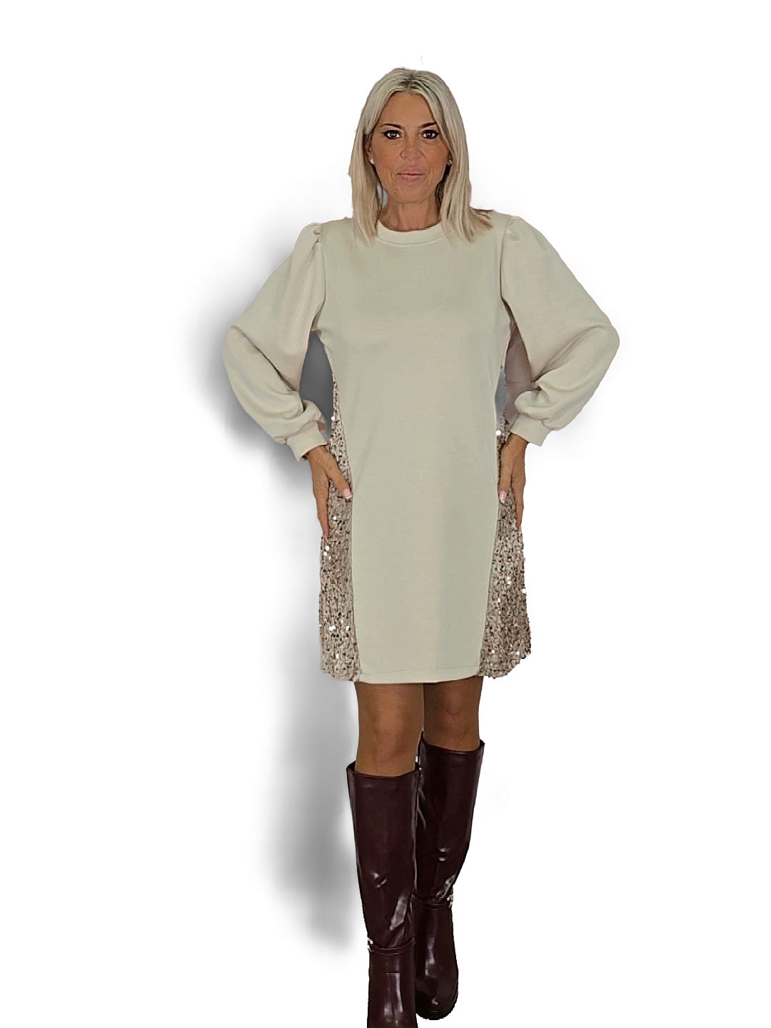 VESTIDO DE PAETÊS COM RISCAS LATERAIS