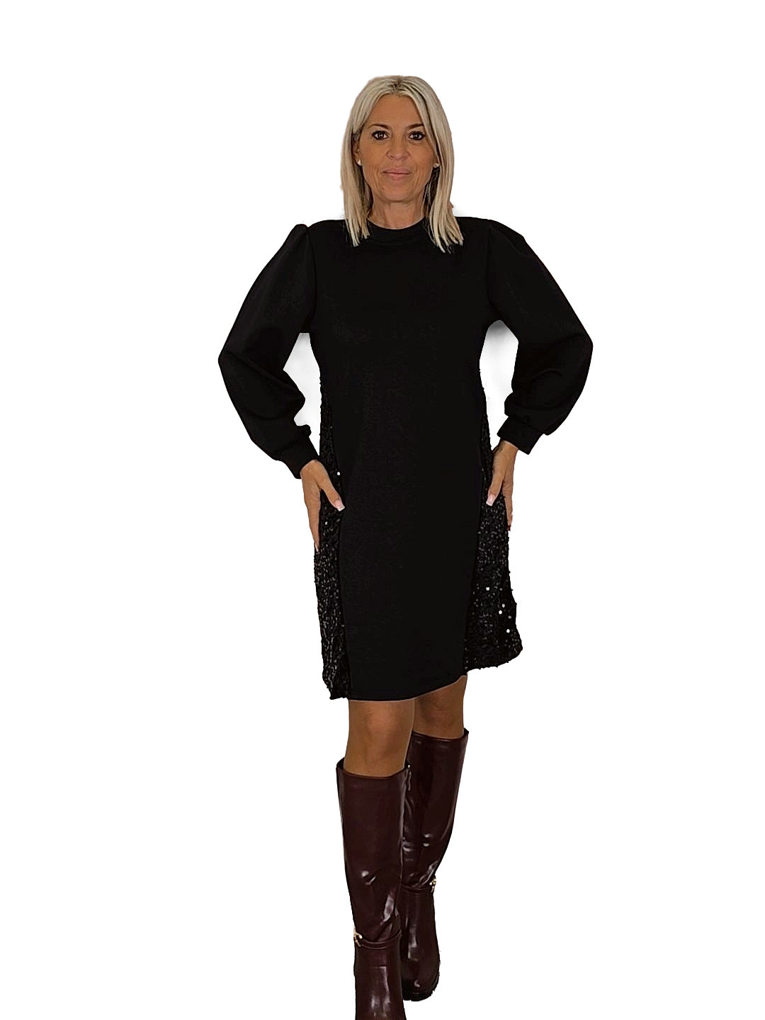 VESTIDO DE PAETÊS COM RISCAS LATERAIS