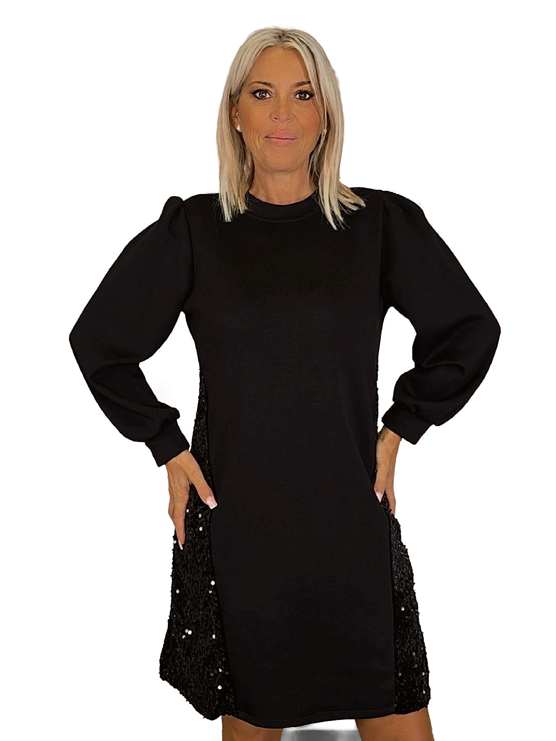 VESTIDO DE PAETÊS COM RISCAS LATERAIS