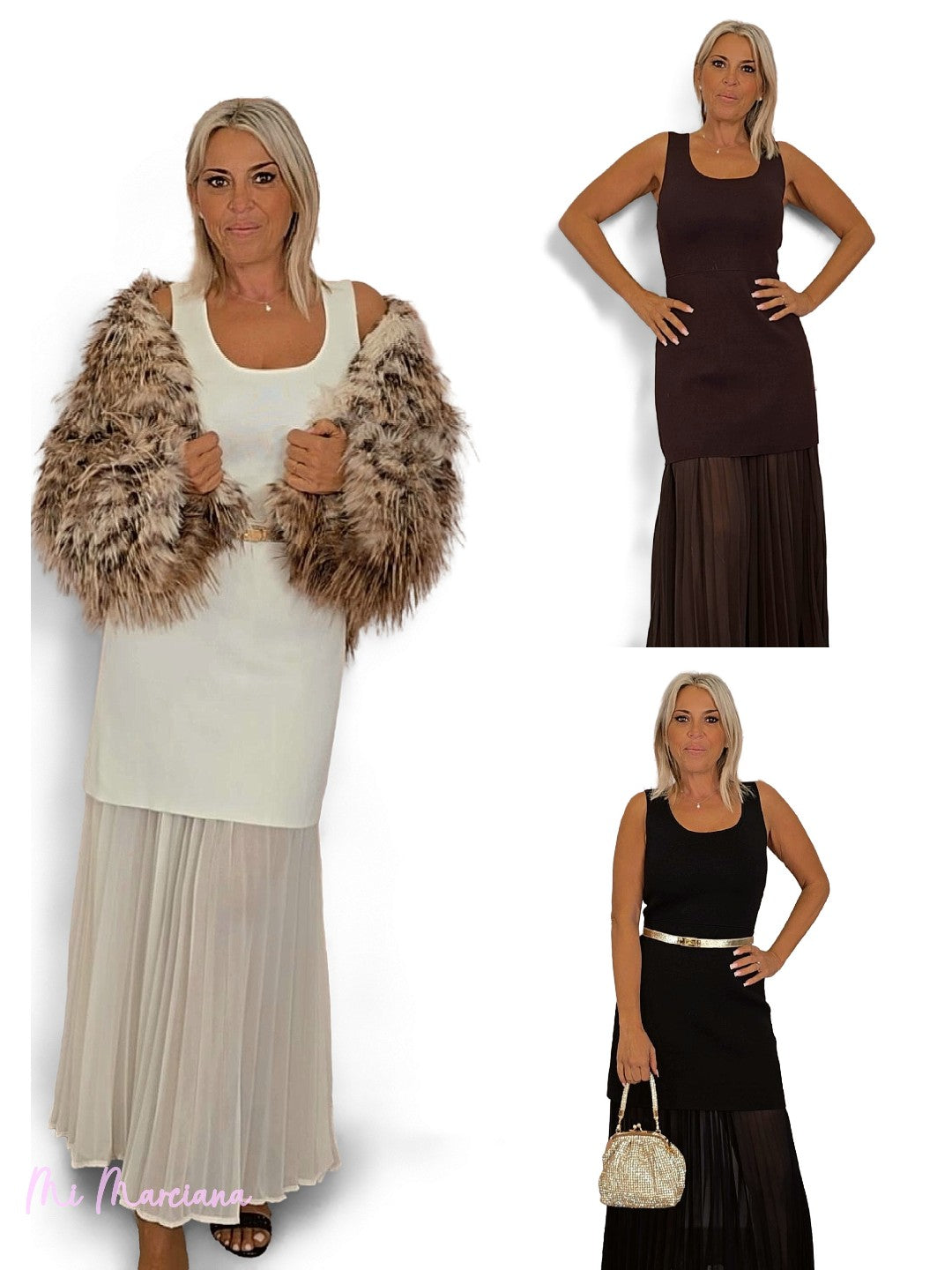 VESTIDO PUNTO COMBINADO PLISADO