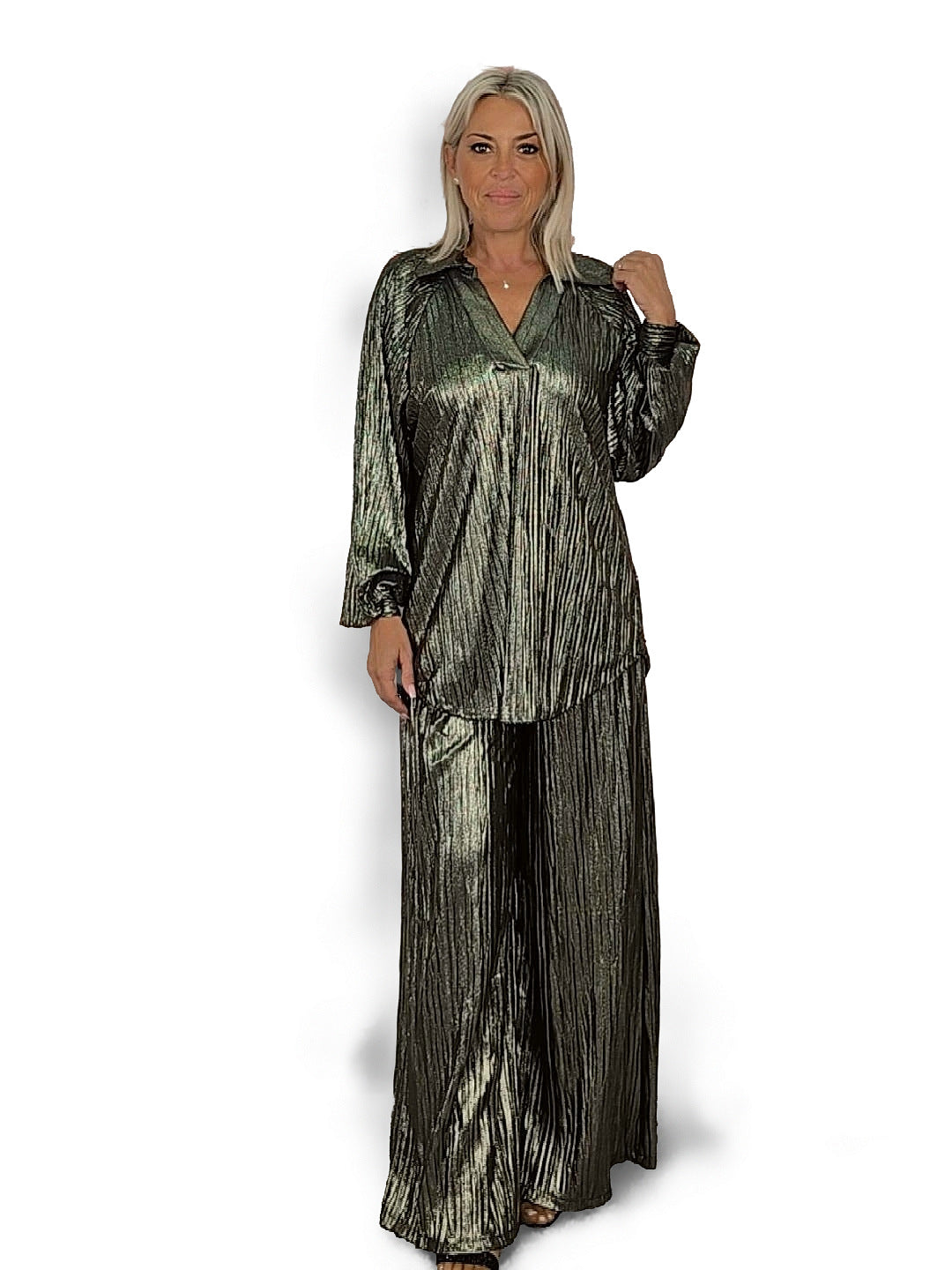 Calças largas JOT Metallic Glow